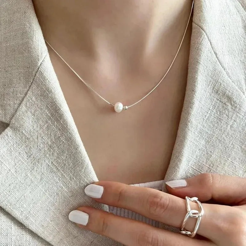 MIORA 925 Sterling Silver Bead Pearl Necklace