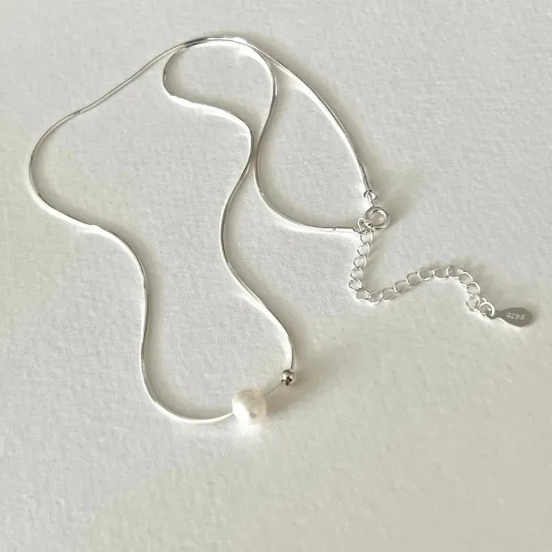 MIORA 925 Sterling Silver Bead Pearl Necklace