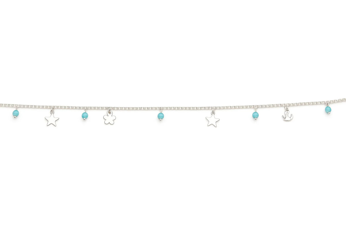 MIORA 925 Sterling Silver Bead Star Anklet - image 3