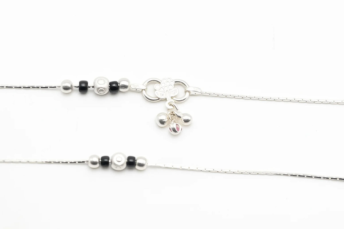 MIORA 925 Sterling Silver Bead Traditional Anklet - image 3