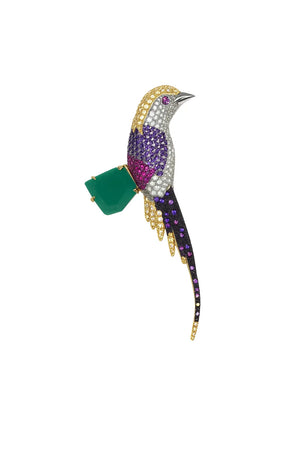 MIORA 925 Sterling Silver Bird-Emerald Zirconia Brooch