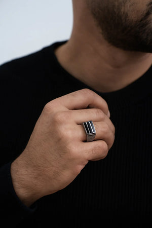 MIORA 925 Sterling Silver Black Mens Ring - main image