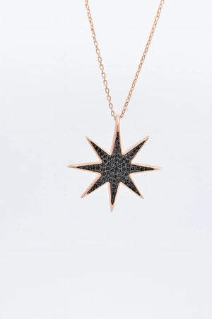 MIORA 925 Sterling Silver Black-Starburst Zirconia Necklace