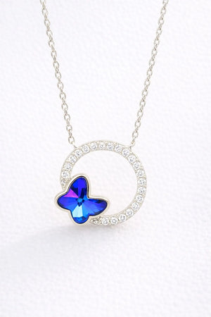 MIORA 925 Sterling Silver Butterfly-Circle Zirconia Necklace