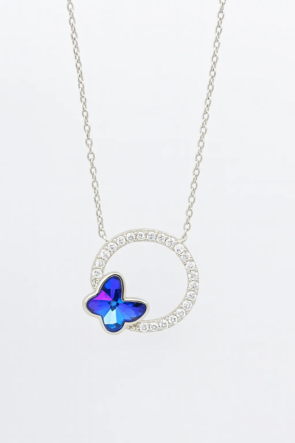 MIORA 925 Sterling Silver Butterfly-Circle Zirconia Necklace