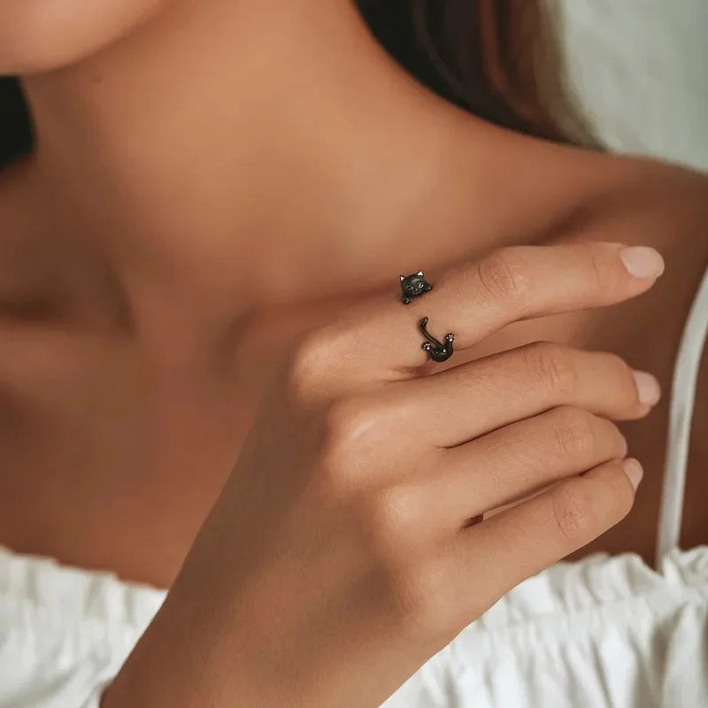 MIORA 925 Sterling Silver Cat Open Ring