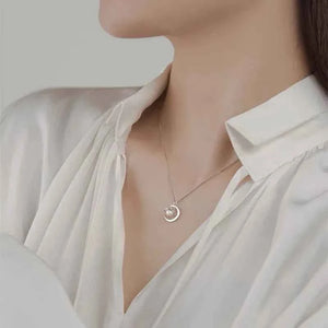MIORA 925 Sterling Silver Celestial-Crescent Pearl Necklace