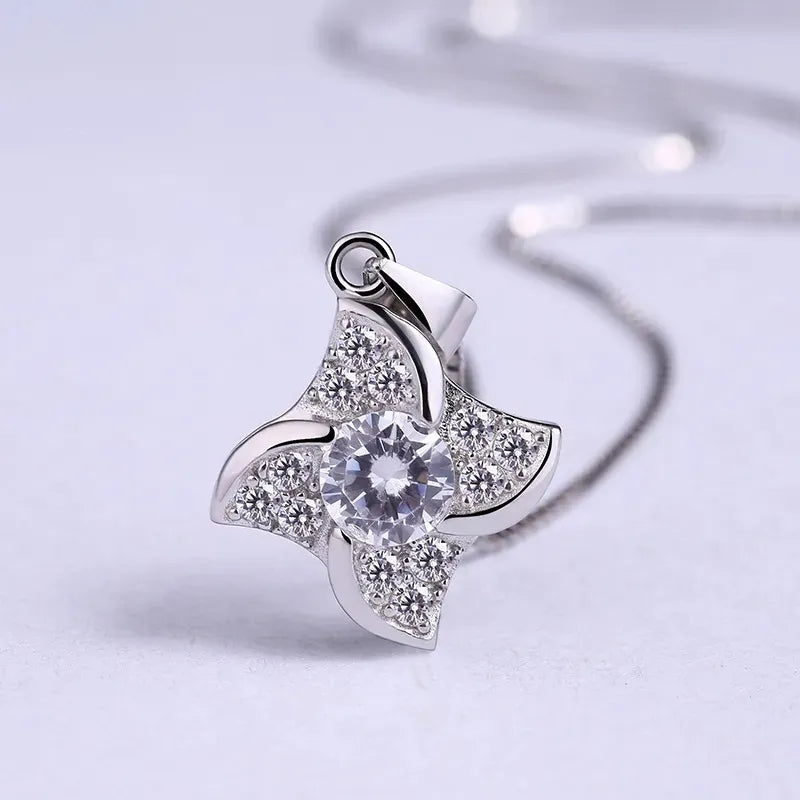 MIORA 925 Sterling Silver Clover-Windmill Zirconia Necklace