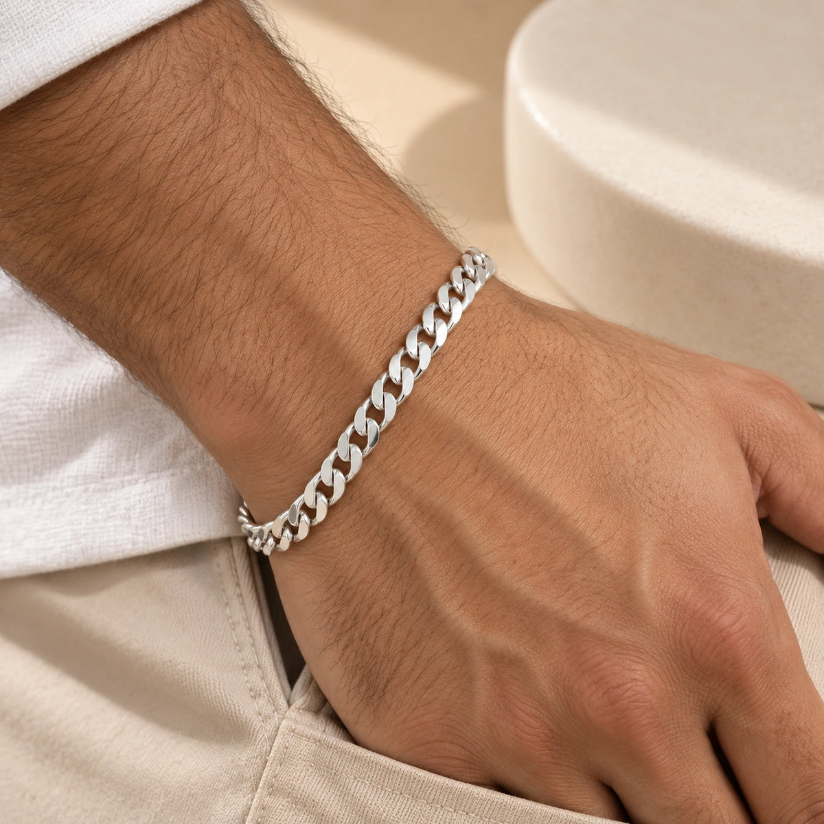 MIORA 925 Sterling Silver Curb Chain Bracelet