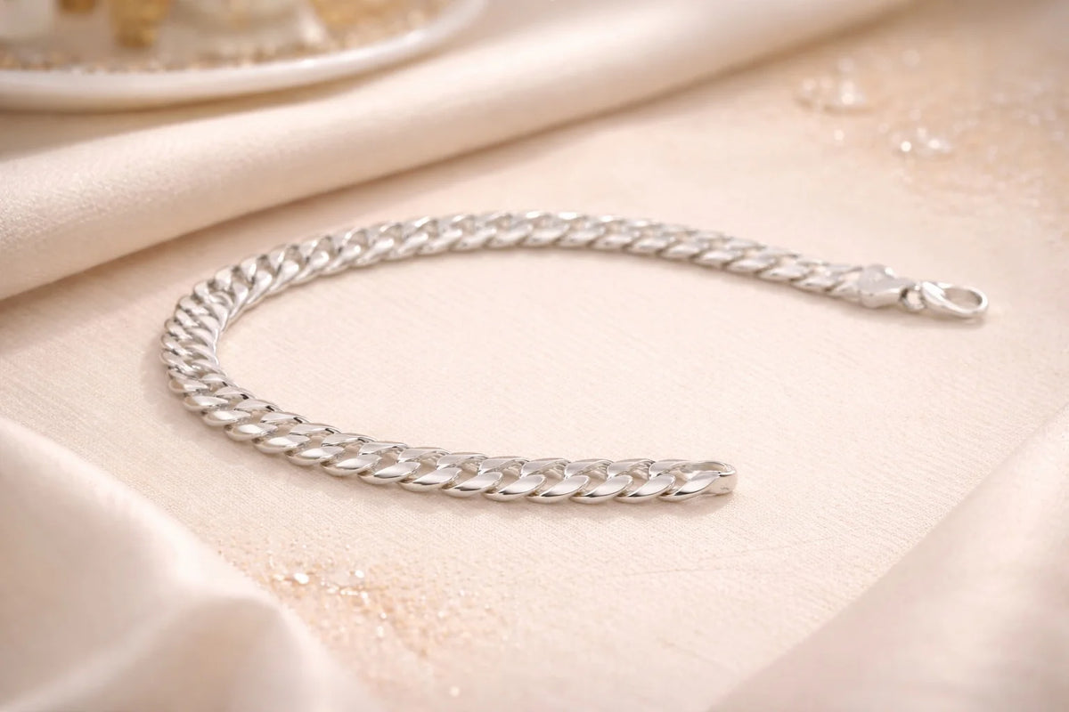 MIORA 925 Sterling Silver Curb Chain Bracelet