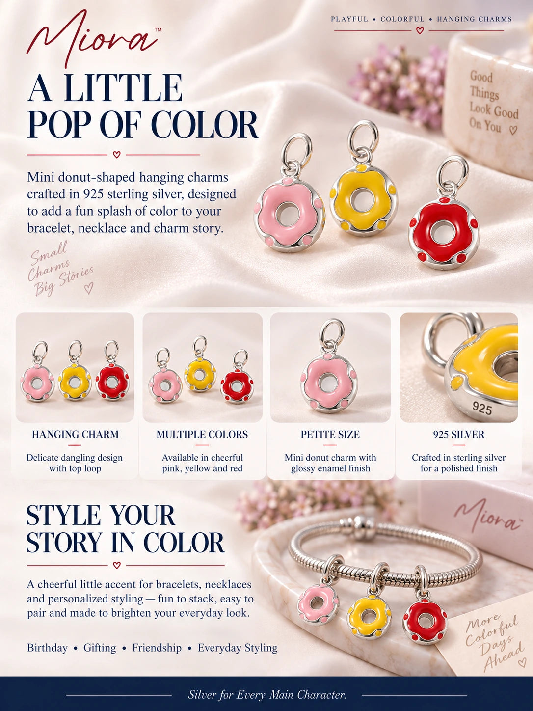 MIORA 925 Sterling Silver Donut Charm