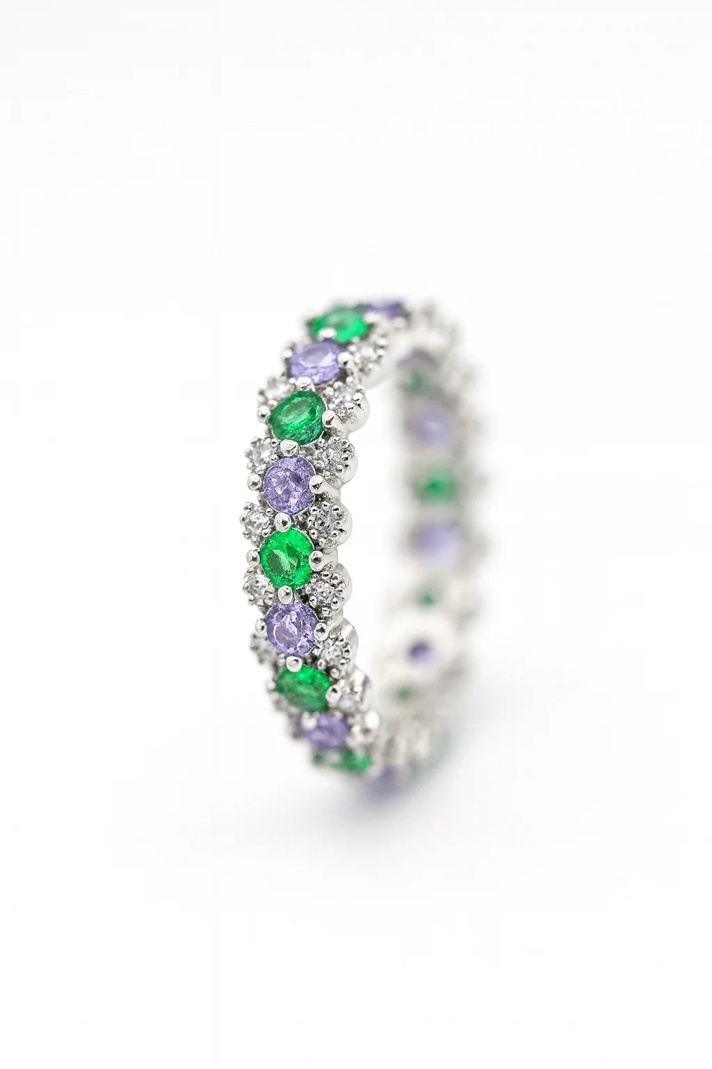 MIORA 925 Sterling Silver Emerald-Amethyst Zirconia Ring - image 3