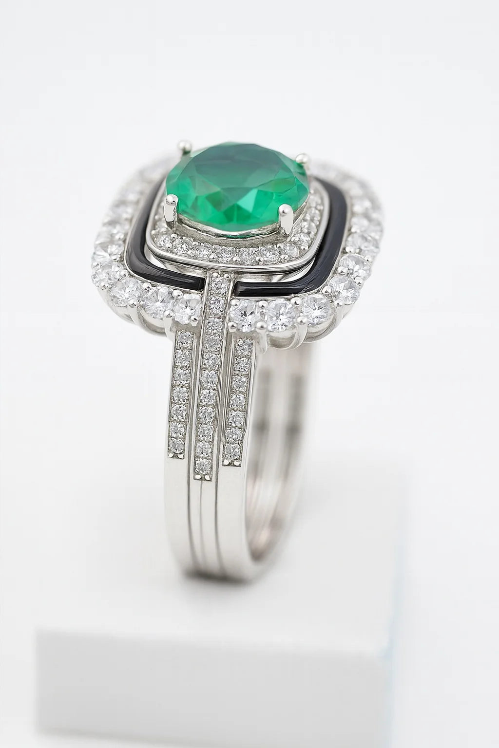 MIORA 925 Sterling Silver Emerald-Enamel Zirconia Ring - image 3