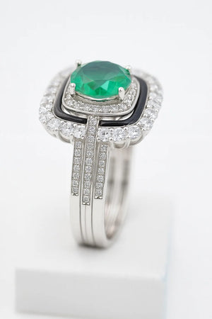 MIORA 925 Sterling Silver Emerald-Enamel Zirconia Ring - image 3