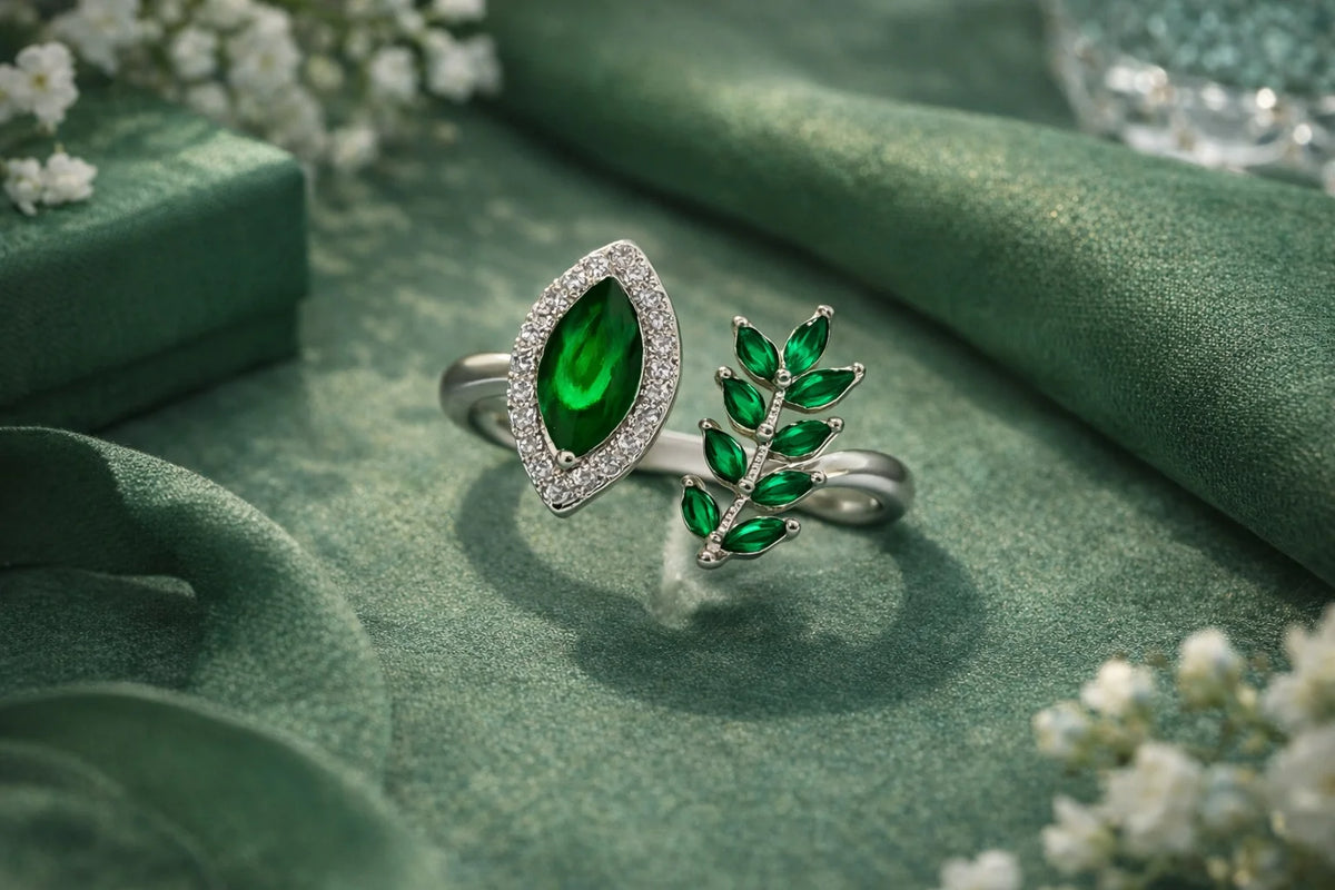 MIORA 925 Sterling Silver Emerald-Leaf Zirconia Ring - main image