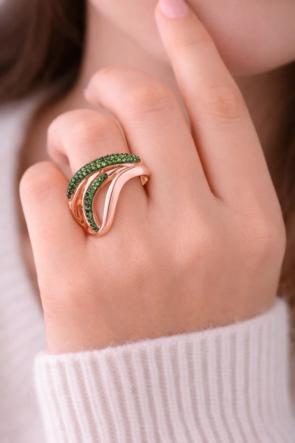 MIORA 925 Sterling Silver Emerald-Wave Zirconia Ring