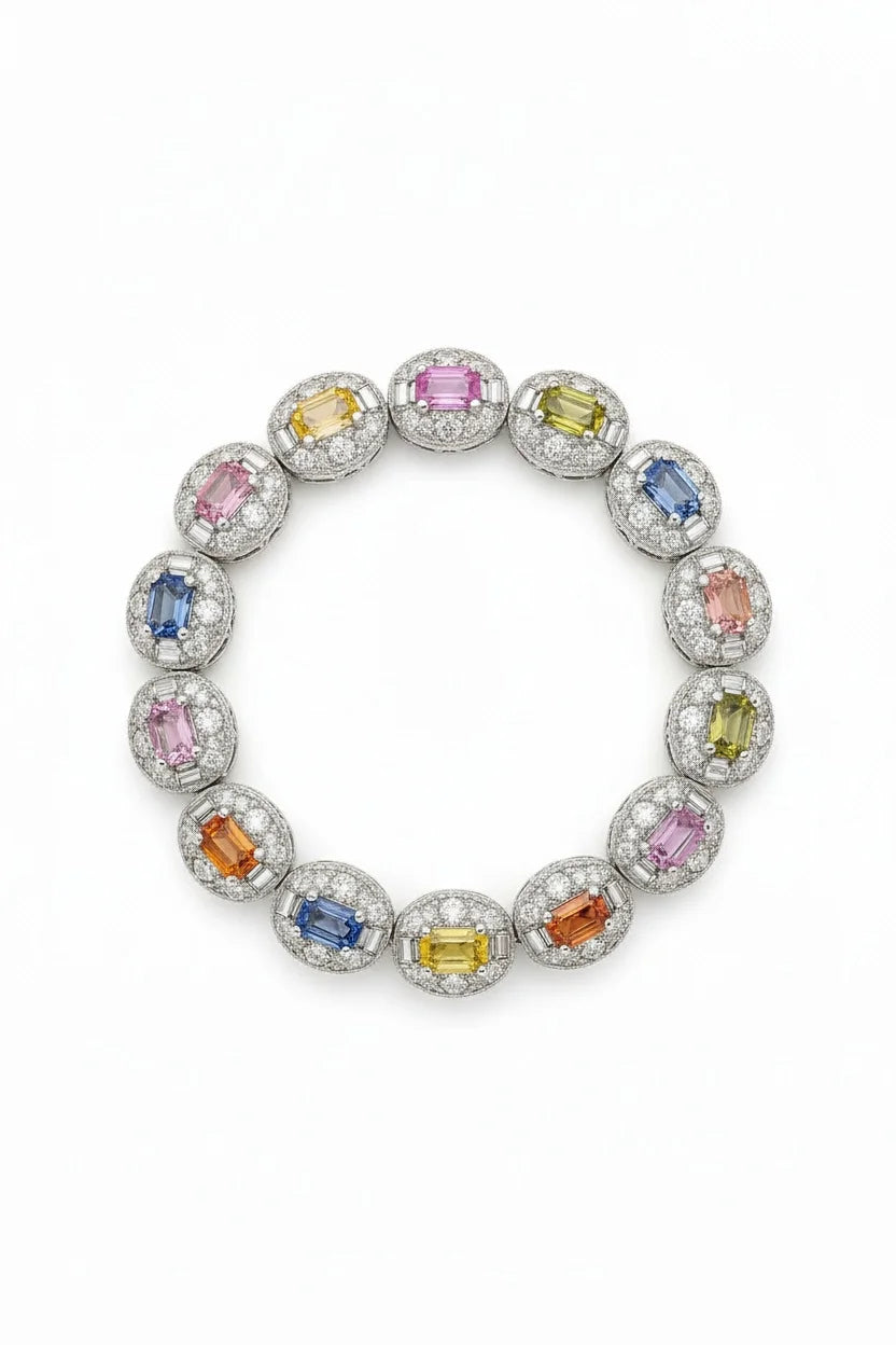 MIORA 925 Sterling Silver Ethnic-Mutlicolour Zirconia Bracelet