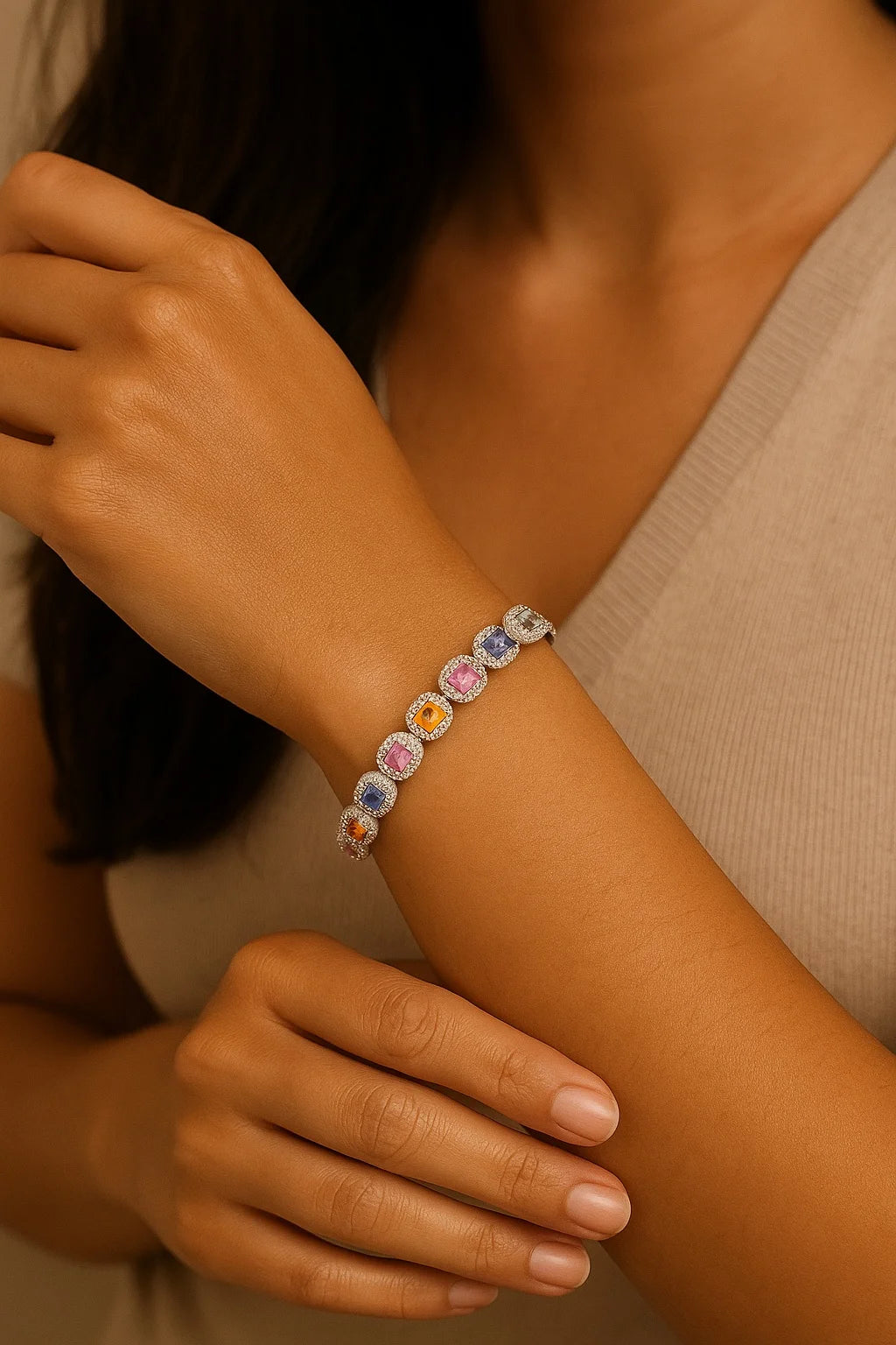 MIORA 925 Sterling Silver Ethnic-Mutlicolour Zirconia Bracelet