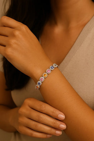 MIORA 925 Sterling Silver Ethnic-Mutlicolour Zirconia Bracelet