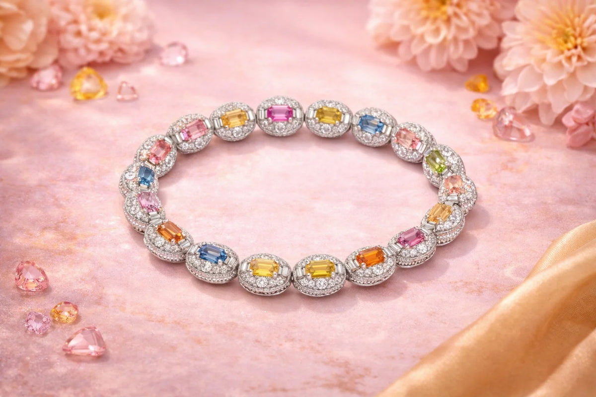 MIORA 925 Sterling Silver Ethnic-Mutlicolour Zirconia Bracelet