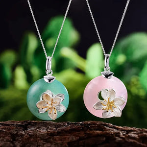 MIORA 925 Sterling Silver Floral Jade Necklace