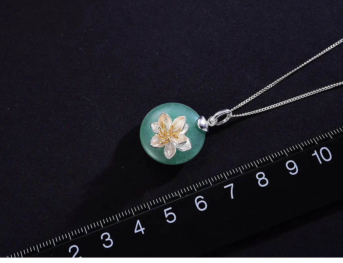 MIORA 925 Sterling Silver Floral Jade Necklace