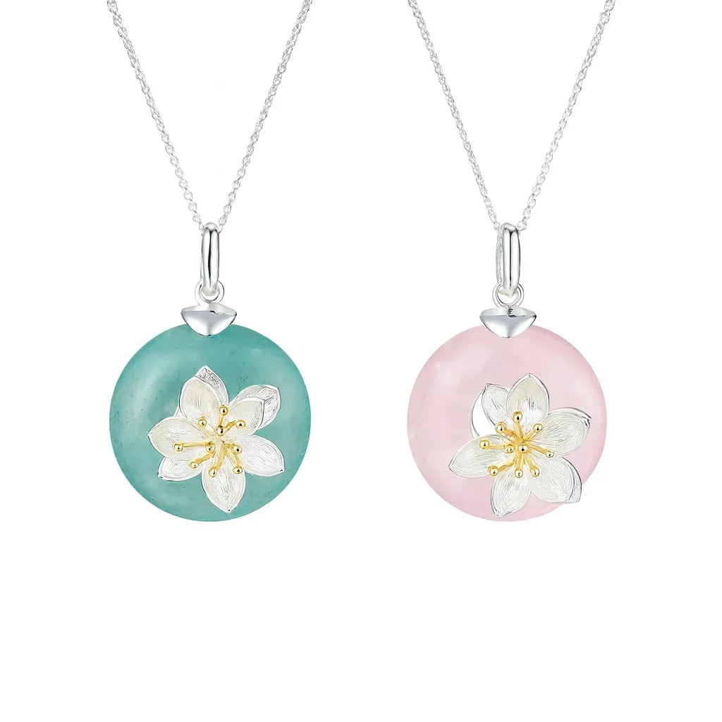 MIORA 925 Sterling Silver Floral Jade Necklace