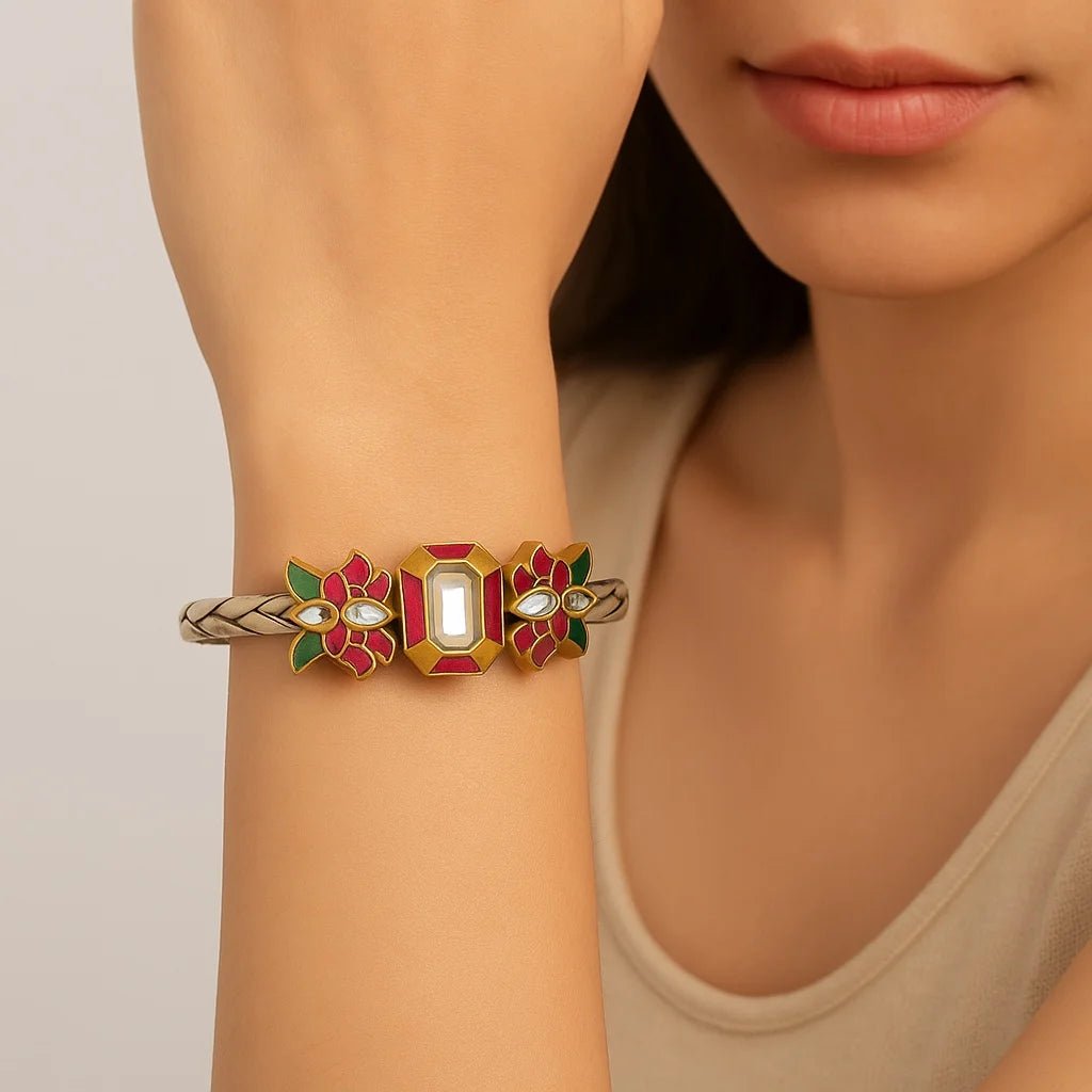 MIORA 925 Sterling Silver Floral Kundan Bracelet