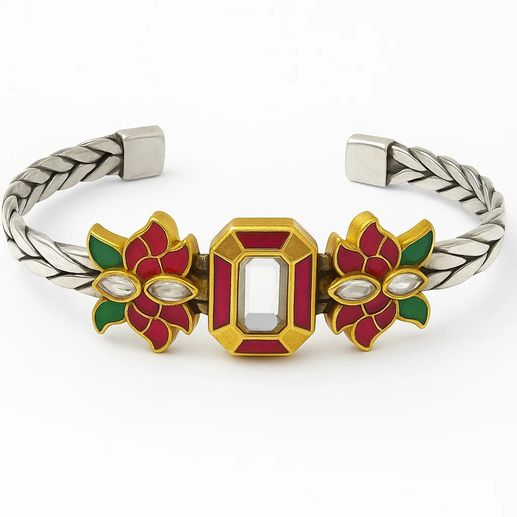 MIORA 925 Sterling Silver Floral Kundan Bracelet