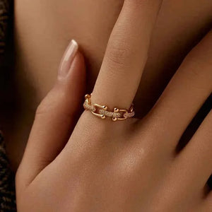 MIORA 925 Sterling Silver Geometric-Link Zirconia Ring - image 2