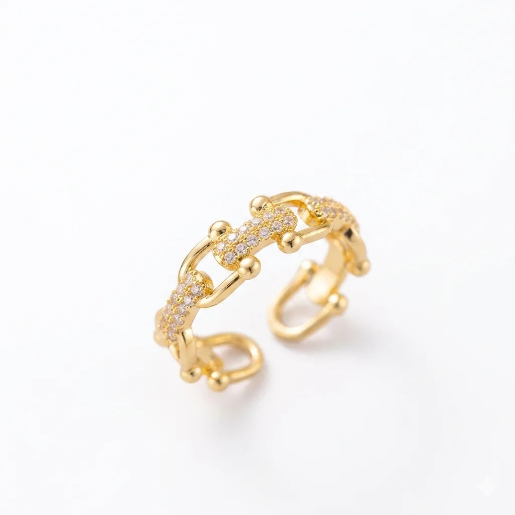 MIORA 925 Sterling Silver Geometric-Link Zirconia Ring - image 3