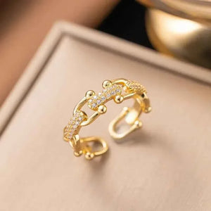 MIORA 925 Sterling Silver Geometric-Link Zirconia Ring - main image