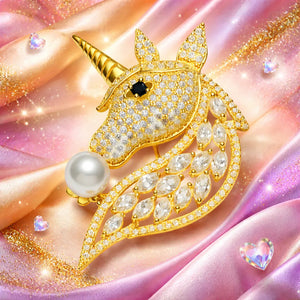 MIORA 925 Sterling Silver Golden-Unicorn Zirconia Brooch