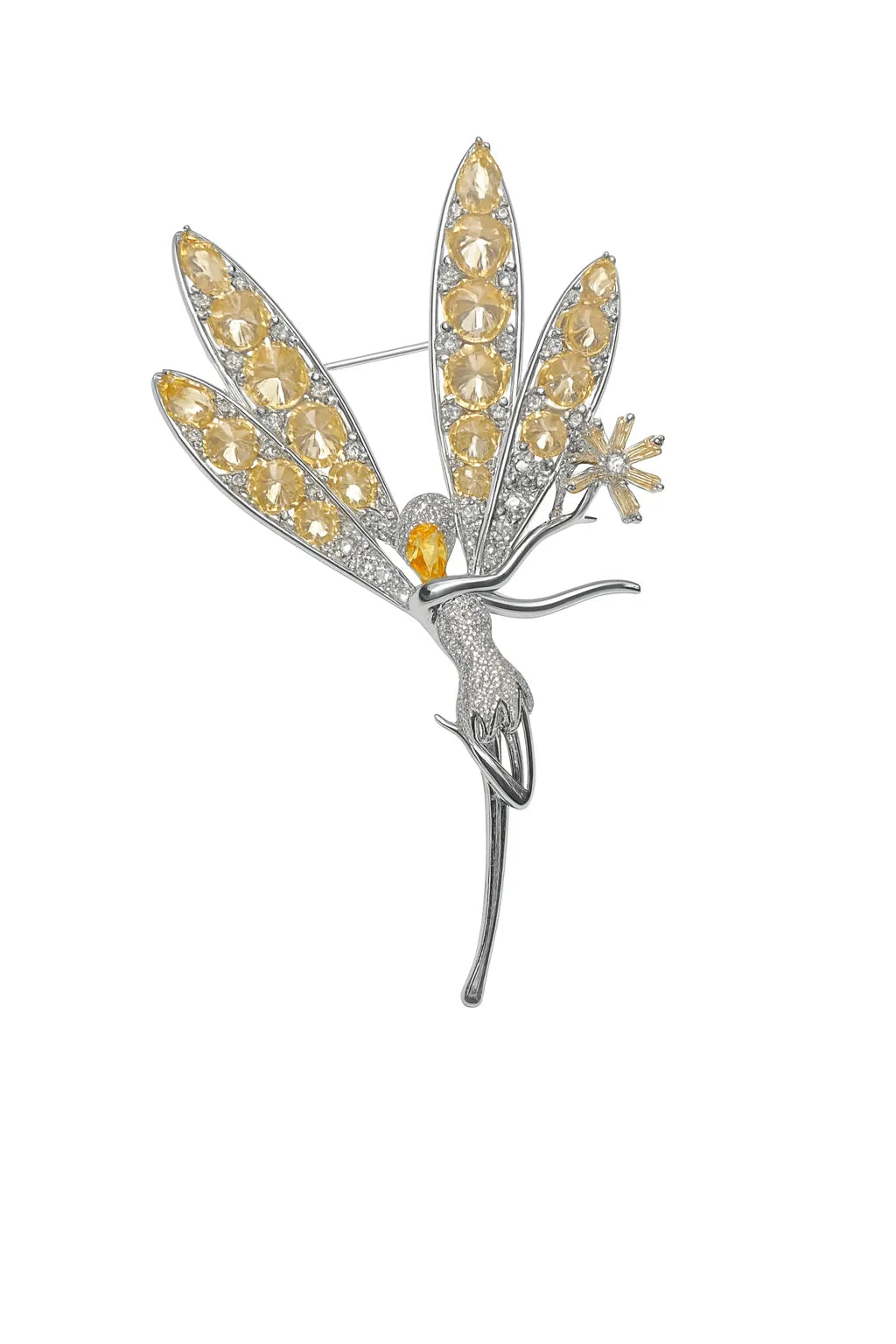 MIORA 925 Sterling Silver Golden-Wing Zirconia Brooch