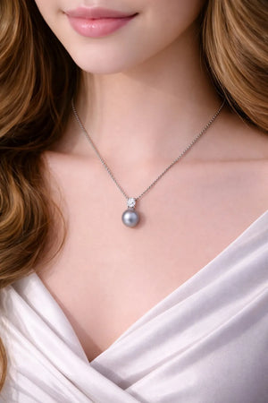 MIORA 925 Sterling Silver Grey-Pearl Zirconia Necklace