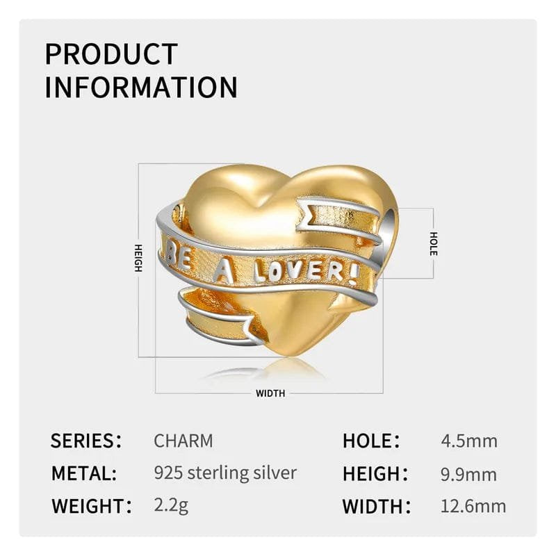 MIORA 925 Sterling Silver Heart Ribbon Bead