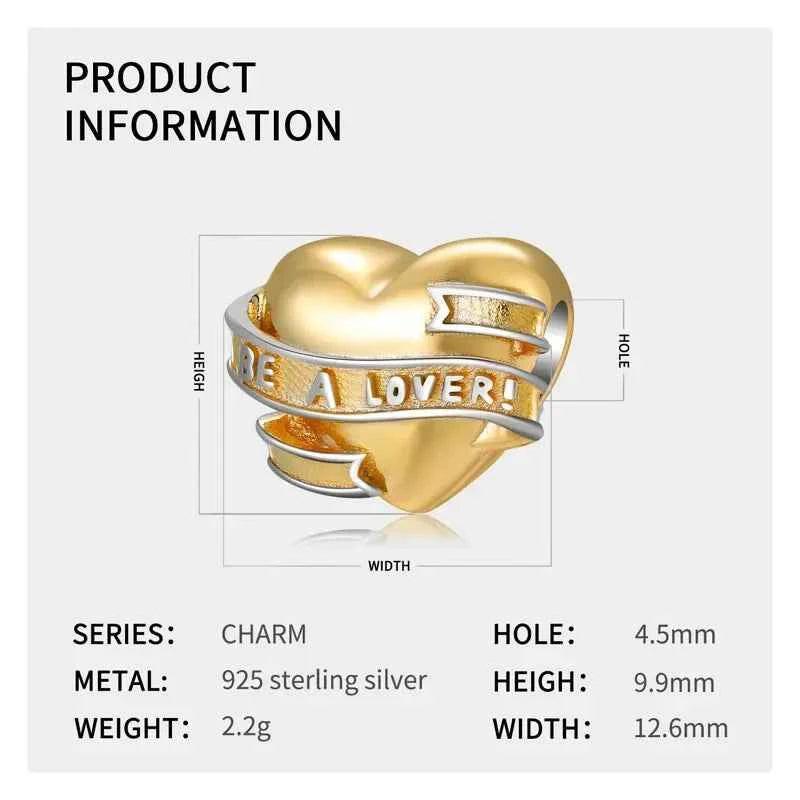 MIORA 925 Sterling Silver Heart Ribbon Bead