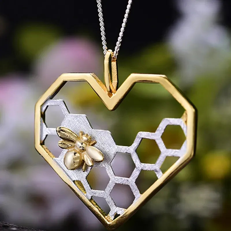 MIORA 925 Sterling Silver Honeycomb Heart Necklace