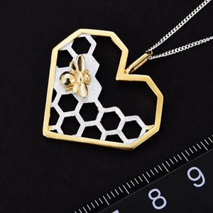 MIORA 925 Sterling Silver Honeycomb Heart Necklace