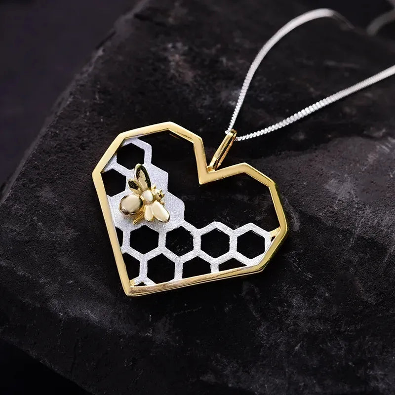 MIORA 925 Sterling Silver Honeycomb Heart Necklace