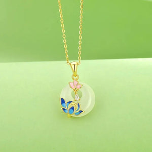 MIORA 925 Sterling Silver Lotus-Jade Zirconia-Moonstone Necklace