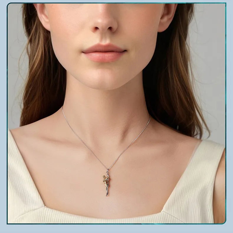 MIORA 925 Sterling Silver Mother & Child Embrace Necklace