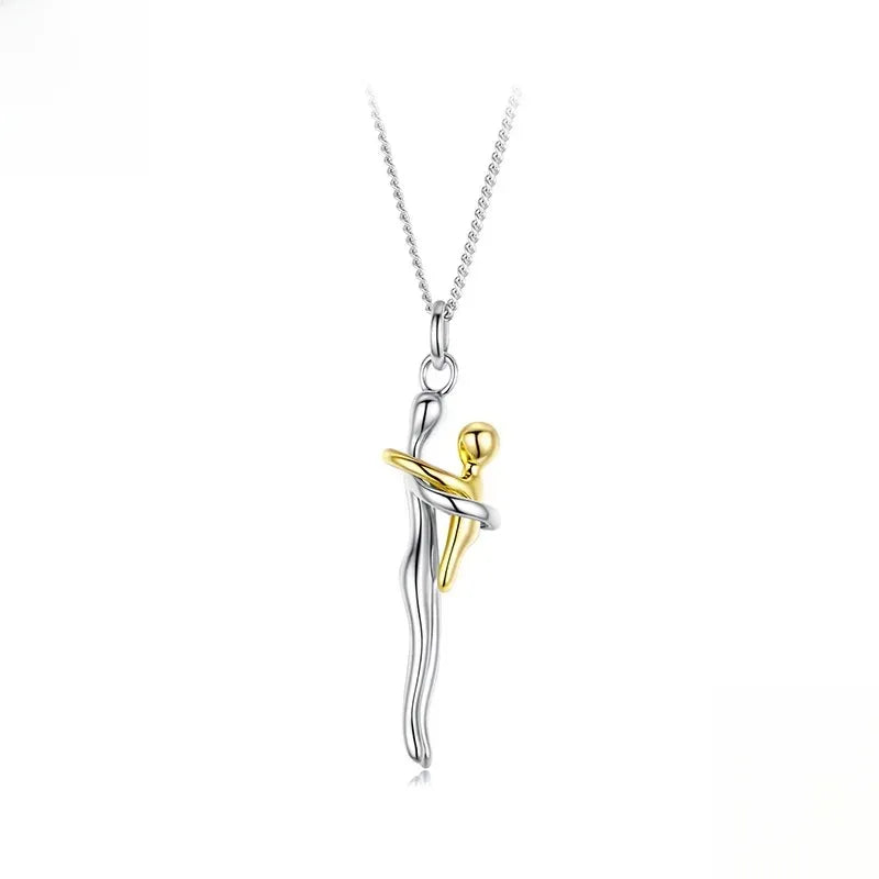 MIORA 925 Sterling Silver Mother & Child Embrace Necklace