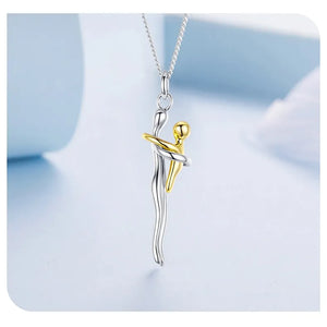MIORA 925 Sterling Silver Mother & Child Embrace Necklace