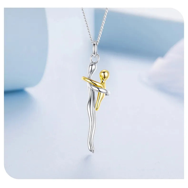 MIORA 925 Sterling Silver Mother & Child Embrace Necklace