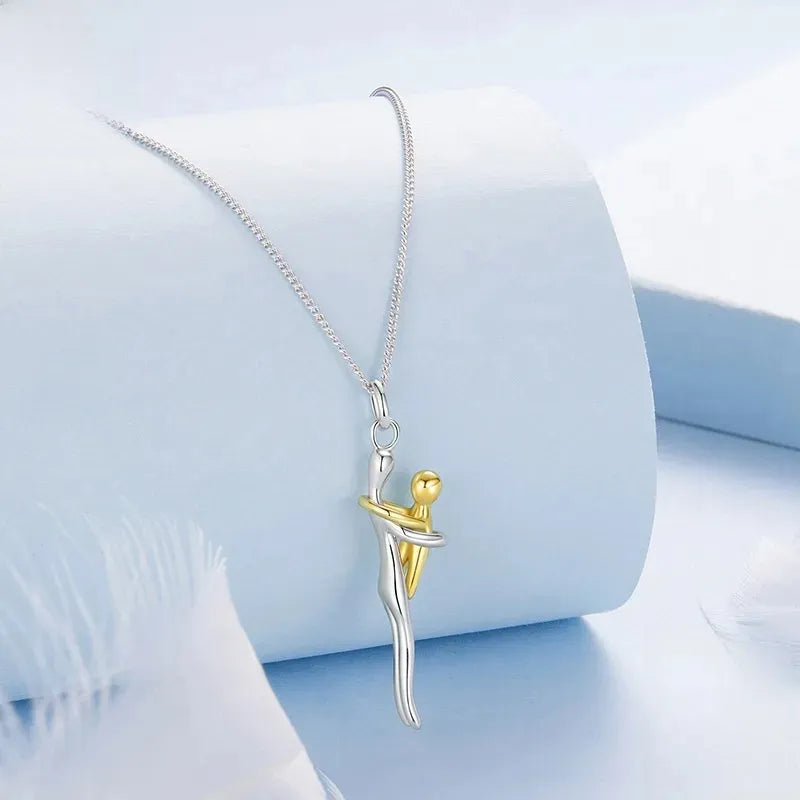 MIORA 925 Sterling Silver Mother & Child Embrace Necklace