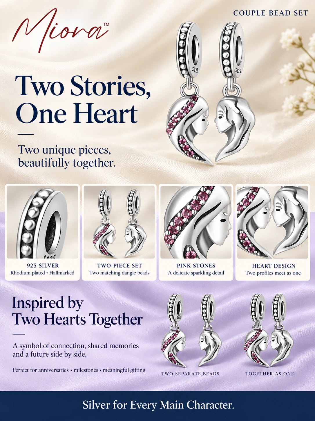 MIORA 925 Sterling Silver Mother-Daughter Zirconia Bead