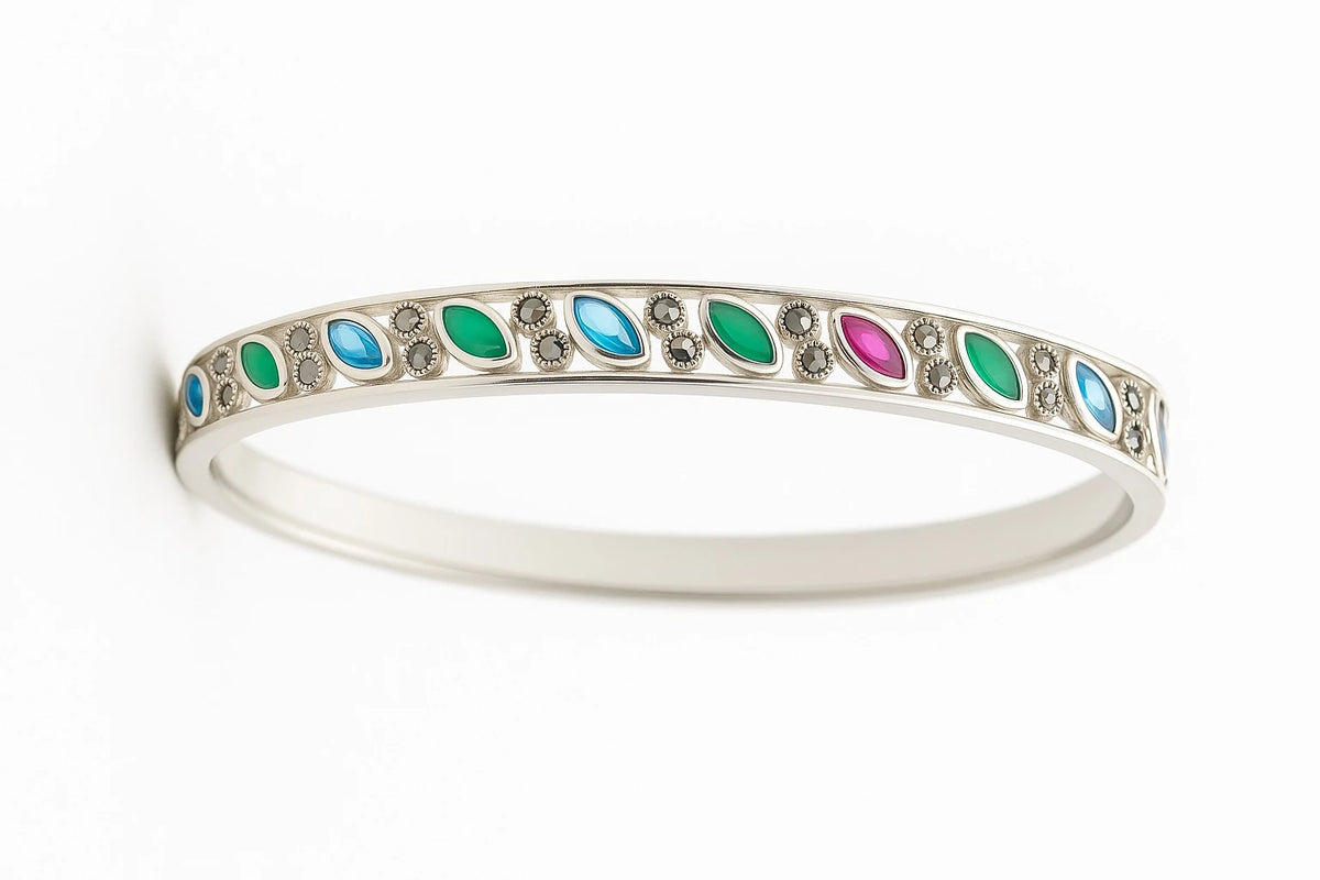 MIORA 925 Sterling Silver Multi-Colour Marquise Bangle - image 3
