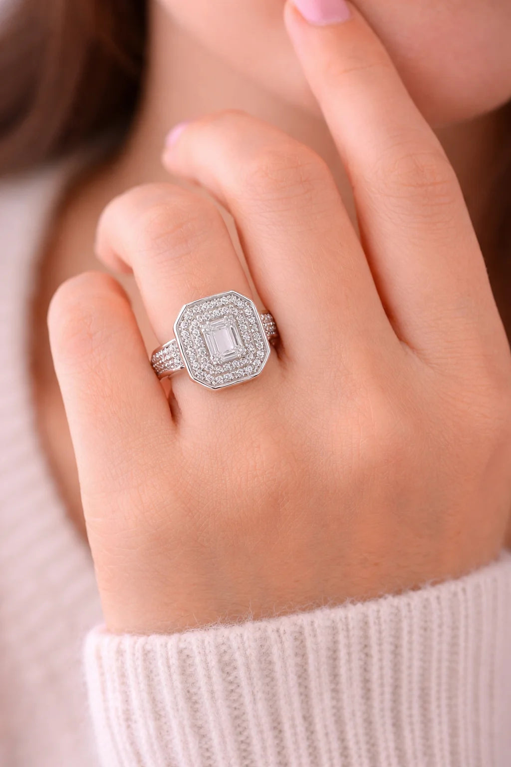 MIORA 925 Sterling Silver Octagon-Baguette Zirconia Ring - image 4