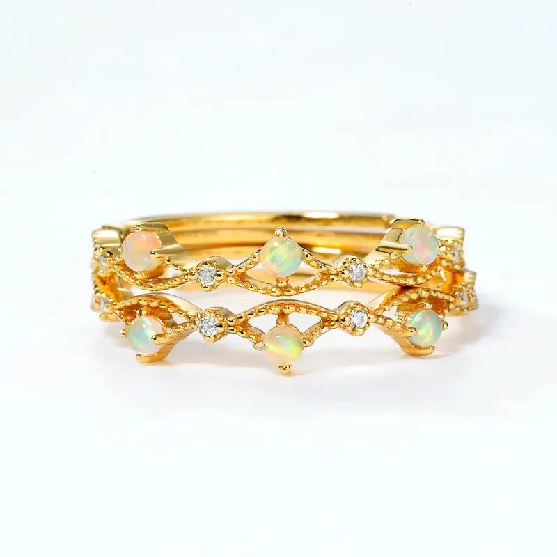 MIORA 925 Sterling Silver Opal-Crown Zirconia Ring